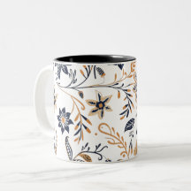 Elegante blauwe en gouden bloemmotief mok
