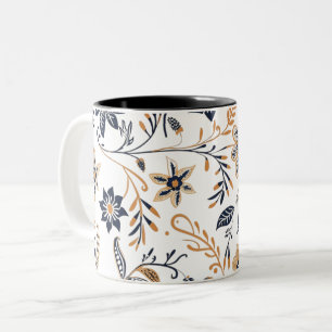 Elegante blauwe en gouden bloemmotief mok