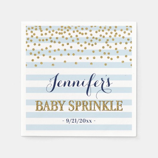 Elegante Blauwe en Gouden Confetti Baby Boy Sprink Servet (Voorkant)