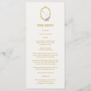 Elegante Blauwe en Gouden Damast Bruidsdouche Menu