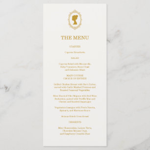 Elegante Blauwe en Gouden Damast Bruidsdouche Menu