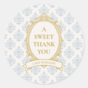 Elegante Blauwe en Gouden Damast Bruidsdouche Ronde Sticker