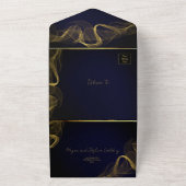 Elegante Blauwe en Gouden Douanefoto Huwelijk All In One Uitnodiging (Buitenkant)