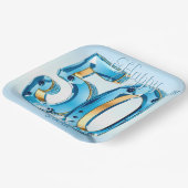 Elegante Blauwe en Gouden Edelsteen 50ste Verjaard Papieren Bordje (Gebogen)