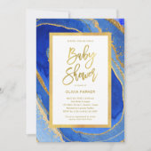 Elegante blauwe en gouden geode | Baby Shower Kaart (Voorkant)