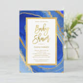 Elegante blauwe en gouden geode | Baby Shower Kaart (Staand voorkant)