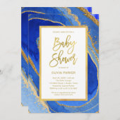 Elegante blauwe en gouden geode | Baby Shower Kaart (Voorkant / Achterkant)