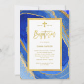 Elegante blauwe en gouden geode | doop kaart (Voorkant)