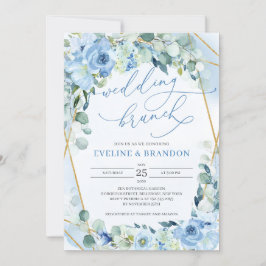 Elegante Blauwe en Gouden Geometrische Frame Huwel Kaart