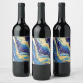 Elegante blauwe en gouden gepersonaliseerde trouww wijn etiket (Flessen)