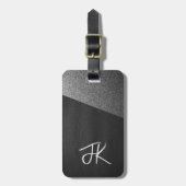 Elegante Blauwe en Gouden Glitter Monogrammed Naam Bagagelabel (Voorkant verticaal)