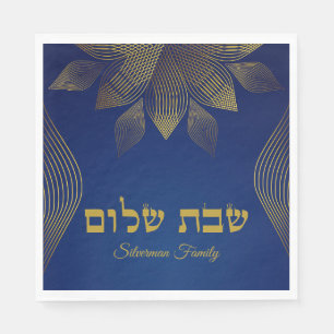 Elegante Blauwe en Gouden Hebreeuwse Shabbat Servet