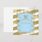 Elegante blauwe en gouden high tea kaart (Voorkant / Achterkant)