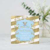 Elegante blauwe en gouden high tea kaart (Staand voorkant)