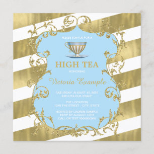 Elegante Blauwe en Gouden High Tea Kaart