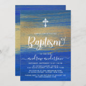 Elegante Blauwe en Gouden Jongensdoop Kaart (Voorkant / Achterkant)