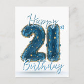 Elegante blauwe en gouden juweel getinte 21e verja briefkaart (Voorkant)