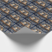 Elegante blauwe en gouden kerstbel cadeaupapier (Hoek)