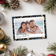 Elegante blauwe en gouden kerstbladeren Foto