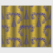Elegante Blauwe en Gouden Kerstmis Cadeaupapier (Vlak)