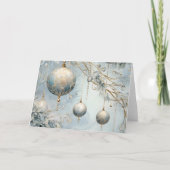 Elegante blauwe en gouden kerstversiering kaart (Voorkant)