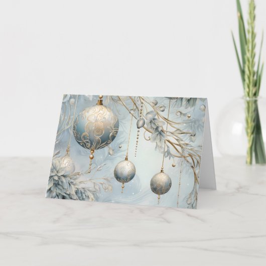 Elegante blauwe en gouden kerstversiering kaart (Voorkant)