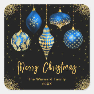 Elegante Blauwe en Gouden Kerstversiering Vierkante Sticker
