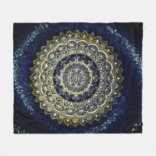 Elegante blauwe en gouden Mandala Art Boho Beach Fleece Deken