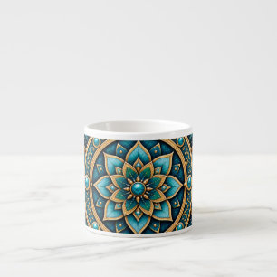 Elegante Blauwe en Gouden Mandala Geometrische Ker Espresso Kop