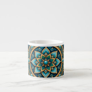 Elegante Blauwe en Gouden Mandala Geometrische Ker Espresso Kop