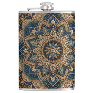 Elegante blauwe en gouden mandala-patroon slanke w heupfles