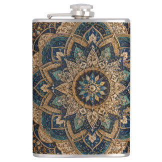 Elegante blauwe en gouden mandala-patroon slanke w heupfles