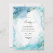 Elegante blauwe en gouden marmeren inkt bruiloft kaart (Voorkant)