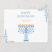 Elegante blauwe en gouden Menorah Chanoeka Feestdagenkaart (Voorkant)