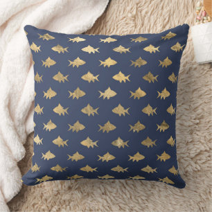 Elegante blauwe en gouden nautische en vintage pat kussen