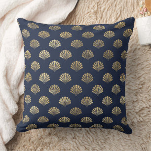 Elegante blauwe en gouden nautische en vintage pat kussen