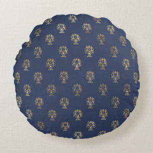 Elegante blauwe en gouden nautische en vintage pat rond kussen
