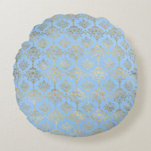 Elegante blauwe en gouden nautische en vintage pat rond kussen