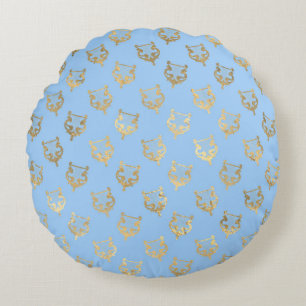 Elegante blauwe en gouden nautische en vintage pat rond kussen