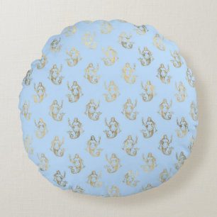 Elegante blauwe en gouden nautische en vintage pat rond kussen