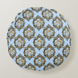 Elegante blauwe en gouden nautische en vintage pat rond kussen