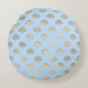 Elegante blauwe en gouden nautische en vintage pat rond kussen