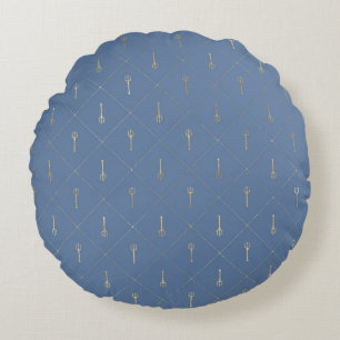 Elegante blauwe en gouden nautische en vintage pat rond kussen