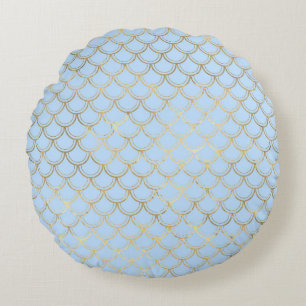 Elegante blauwe en gouden nautische en vintage pat rond kussen
