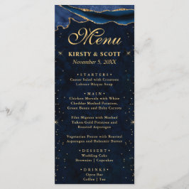 Elegante Blauwe en Gouden Nep Glitter Agate Bruilo Menu