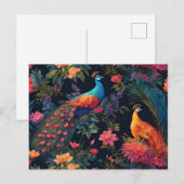 Elegante Blauwe en Gouden Peacock in Kleurrijke Tu Briefkaart (Voorkant / Achterkant)