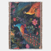 Elegante Blauwe en Gouden Peacock in Kleurrijke Tu Deken (Voorkant Verticaal)