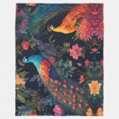 Elegante Blauwe en Gouden Peacock in Kleurrijke Tu Fleece Deken (Voorkant)