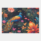 Elegante Blauwe en Gouden Peacock in Kleurrijke Tu Inpakpapier Vel (Voorkant 3)