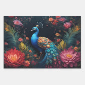 Elegante Blauwe en Gouden Peacock in Kleurrijke Tu Inpakpapier Vel (Voorkant 2)